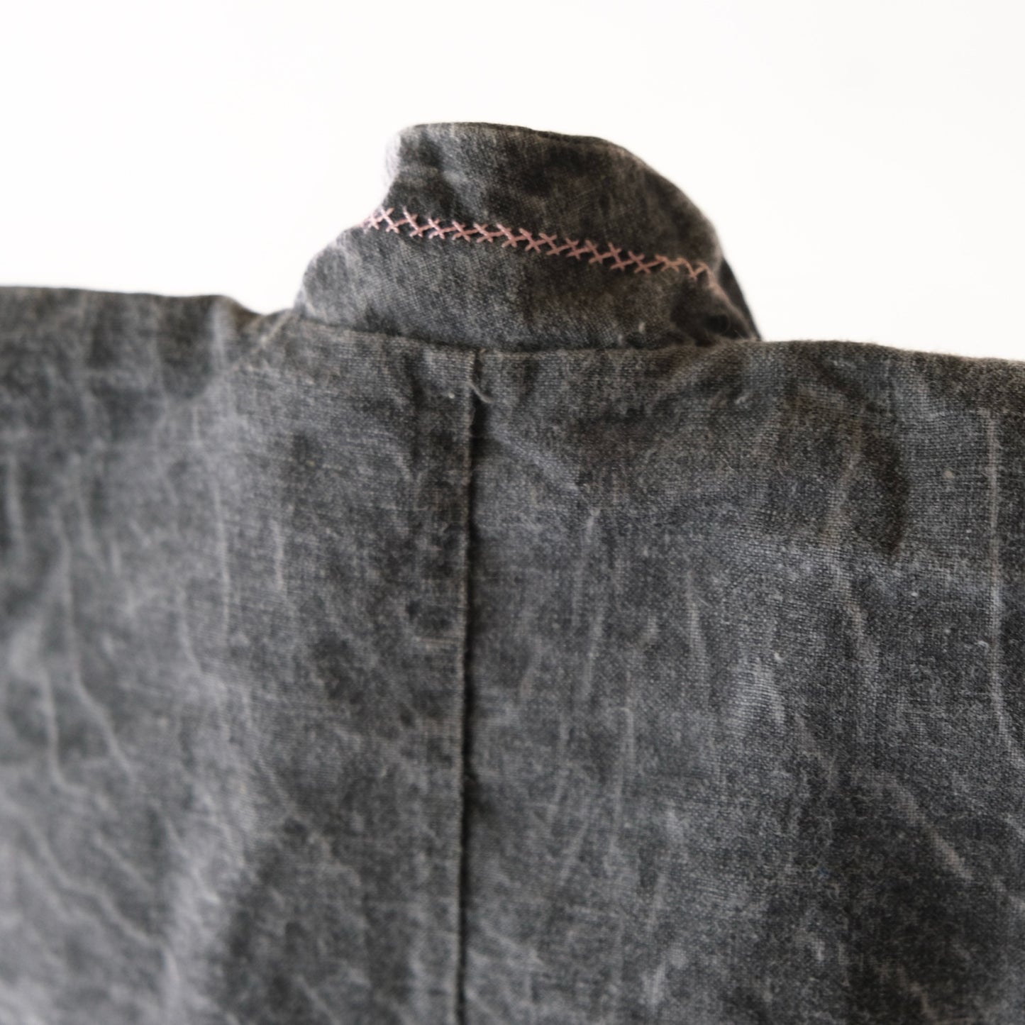 Vintage Japanese Infant's Cotton Haori/Hifu Jacket (100+ Yrs) - Wabi-Sabi Gray with Purple Floral Kumihimo - Flat Textile Wall Art(b-43)