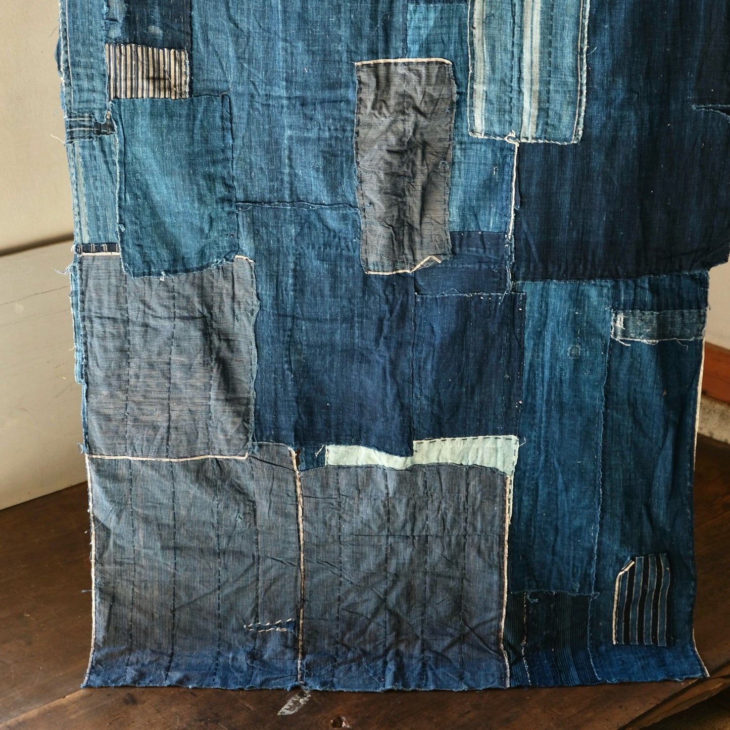 Vintage Japanese Boro rug sashiko stitched indigo aizome