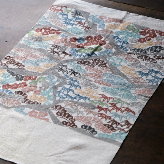 Vintage Japanese kimono silk textile Ryukyu Bingata okinawa Japanese Pine, Bamboo, Plum Blossoms(b-17)
