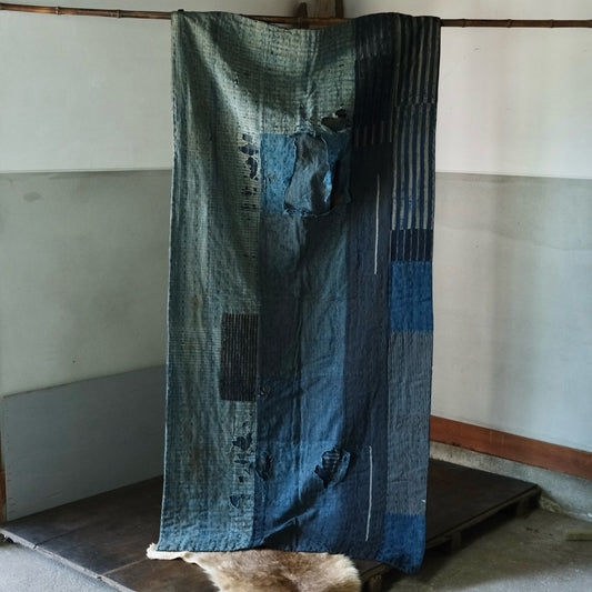 Vintage Japanese BORO rug Sashiko indigo dyeing