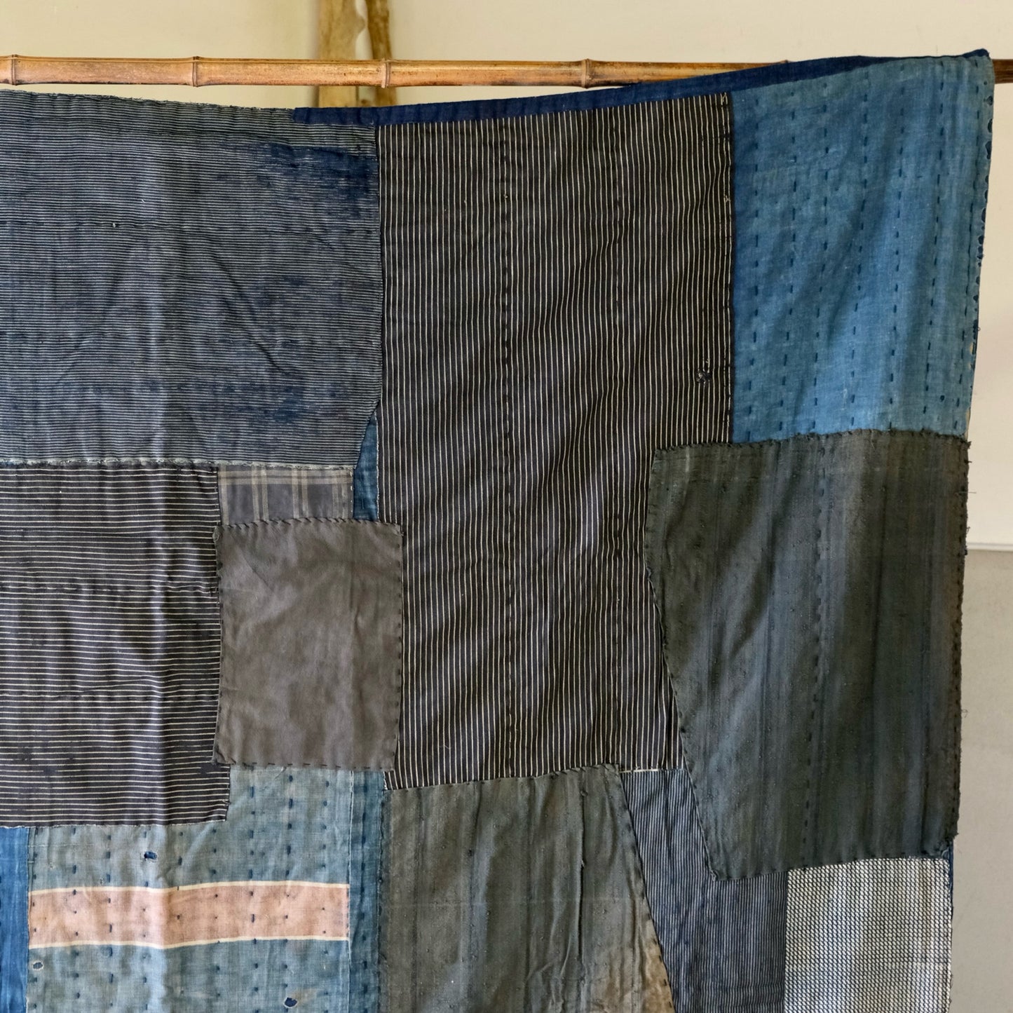 Vintage Japanese  Boro Sashiko Rug Rare Antique aizome (b-50)