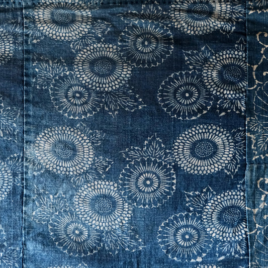 Vintage Japanese Katazome indigo chrysanthemum textile boro aizome thin cloth(b-6)