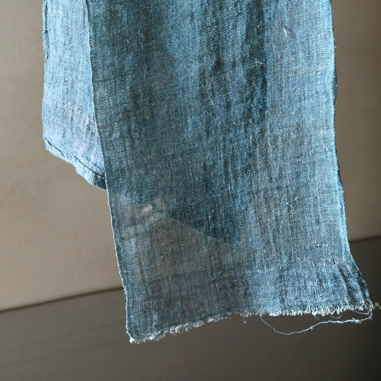 Japanese vintage Boro indigo-dyed ramie fragment