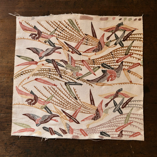 Vintage Japanese kimono silk textile ryukyu bingata okinawa wild geese earth colors(b-31)