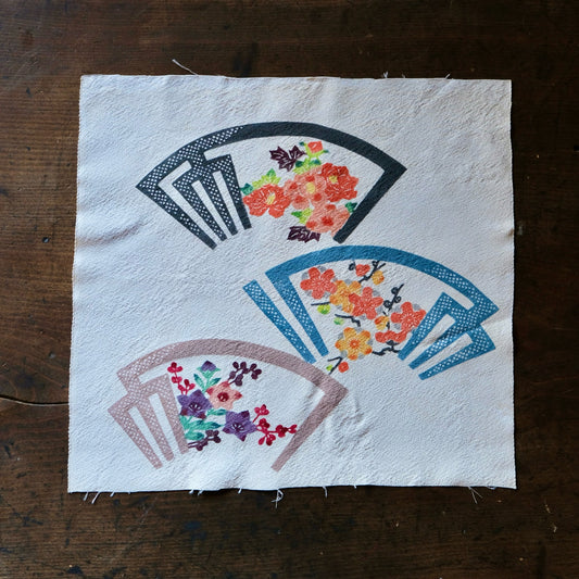Vintage Japanese kimono silk textile ryukyu bingata okinawa Japanese folding fan sensu pattern(b-25)