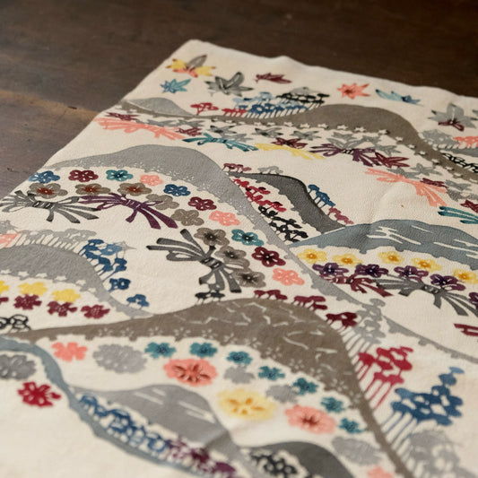 Vintage Japanese kimono silk textile Ryukyu Bingata Okinawa mountains (b-37)
