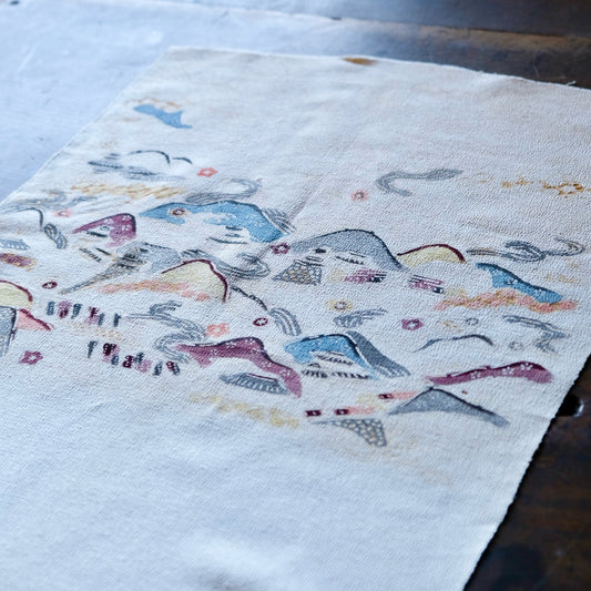 Vintage Japanese kimono silk textile Ryukyu Bingata Okinawa Japan scenery (b-20)
