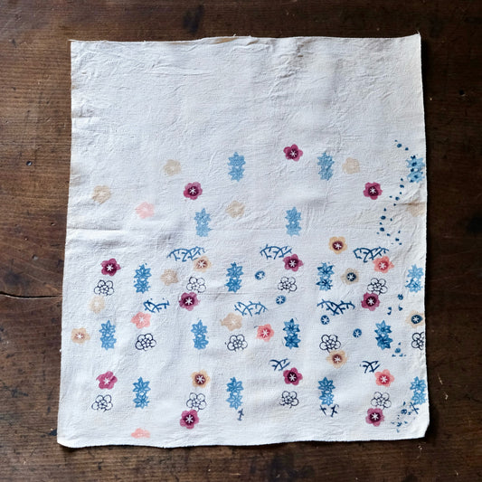 Vintage Japanese kimono silk textile Ryukyu Bingata okinawa Japanese small plum blossoms(b-19)