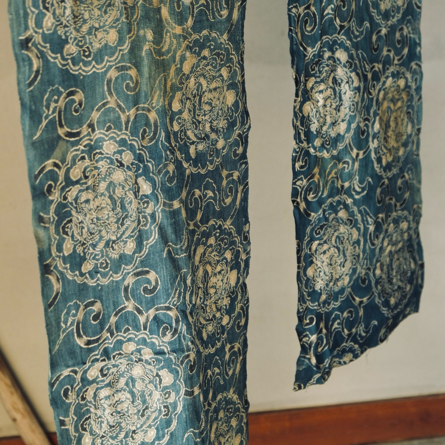 Vintage Japanese indigo-dyed Katazome dragon textile 2set