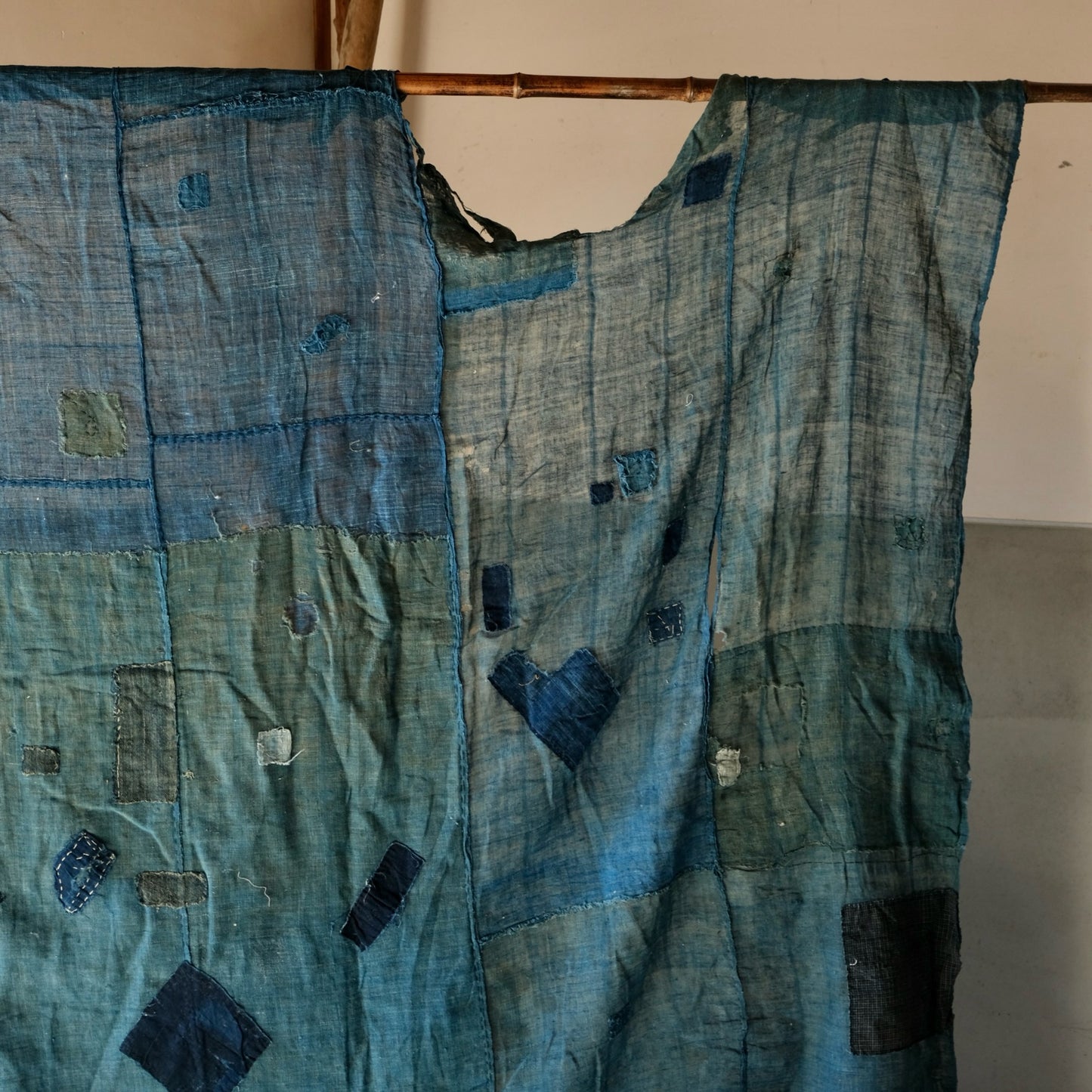 Vintage Japanese big sheer BORO Sashiko indigo dyeing thin