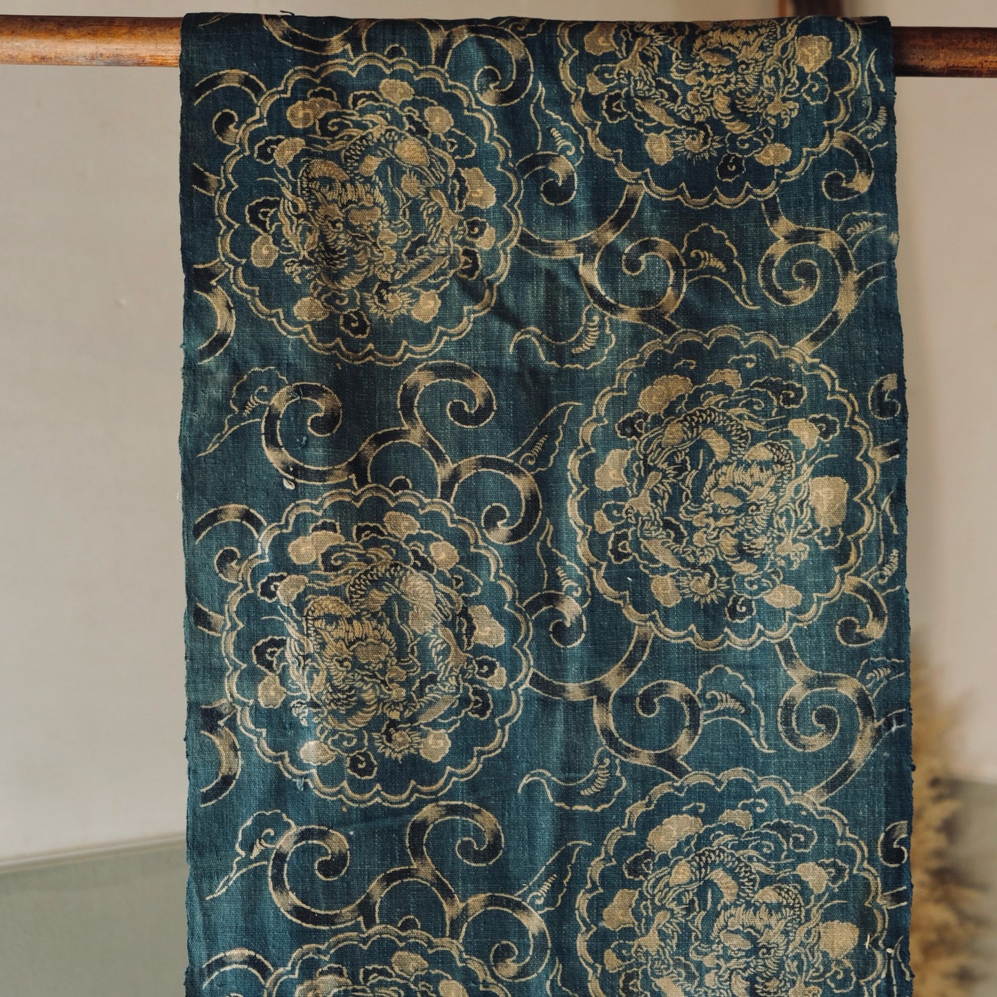 Vintage Japanese indigo-dyed Katazome dragon textile 2set