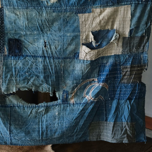 Vintage Japanese BORO rug Sashiko indigo dyeing