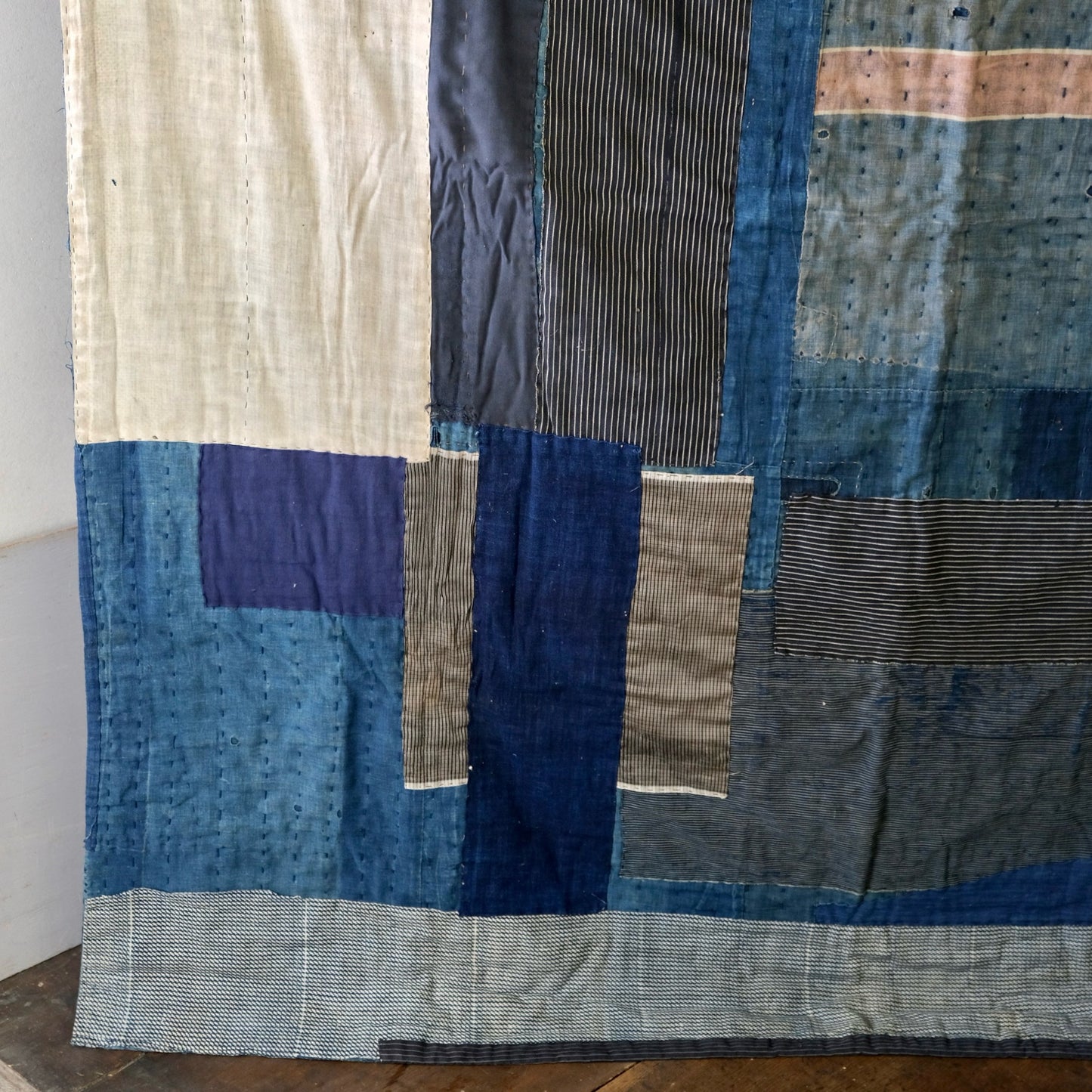 Vintage Japanese  Boro Sashiko Rug Rare Antique aizome (b-50)