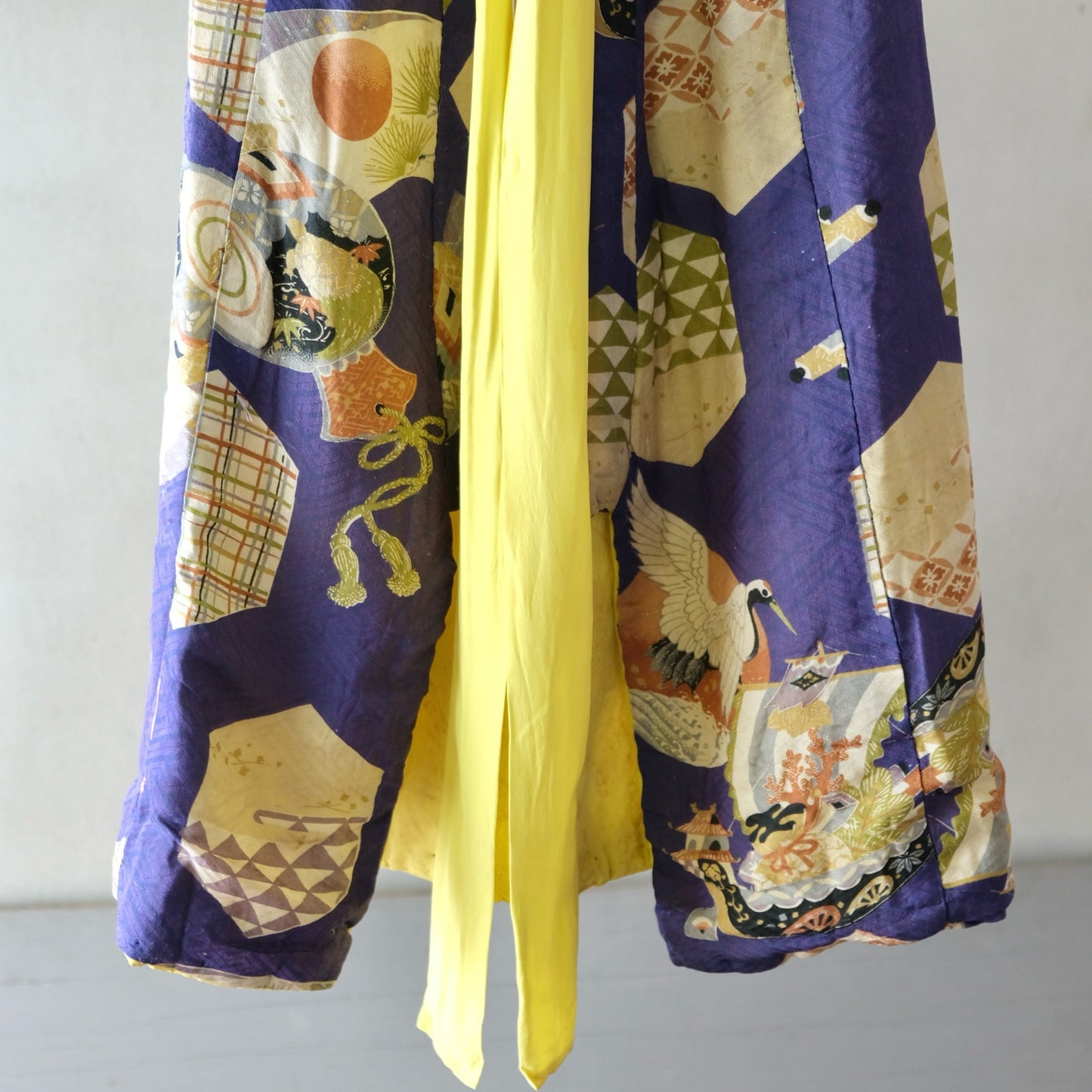 Vintage Japanese Children's Silk Kimono - Lucky Charms & Auspicious Motifs (Crane, Treasure Ship, Fan) (b-41)