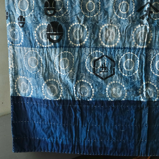 Vintage Japanese BORO rug SASHIKO Katazome Kamon indigo dyeing