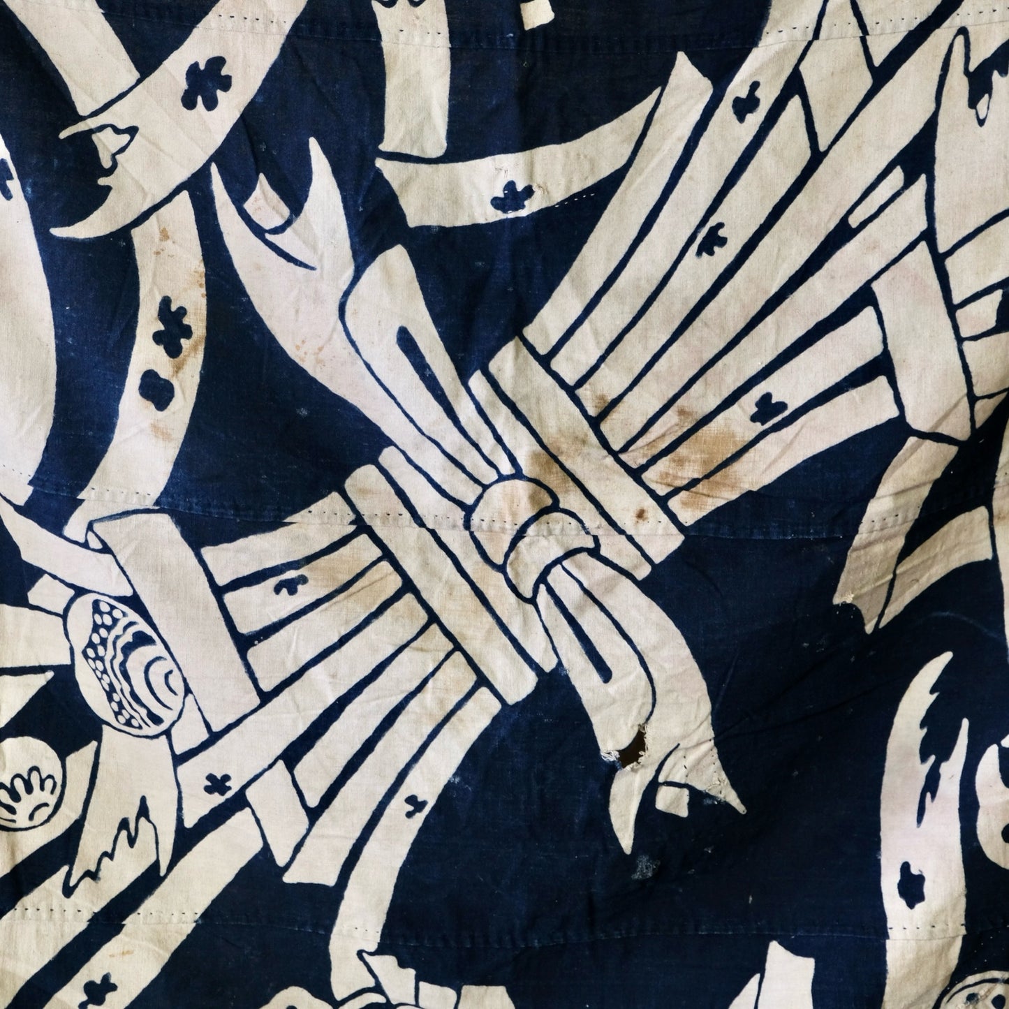 Antique Japanese Tsutsugaki Indigo Furoshiki textile(100+ Yrs) Vintage(b-47)