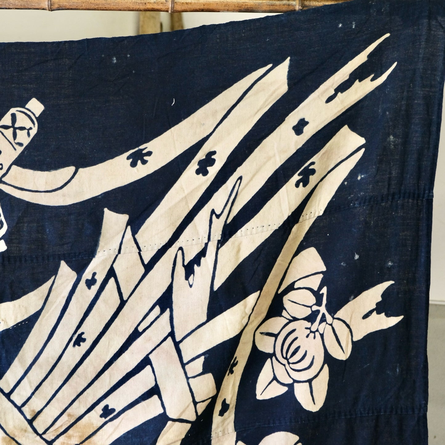 Antique Japanese Tsutsugaki Indigo Furoshiki textile(100+ Yrs) Vintage(b-47)