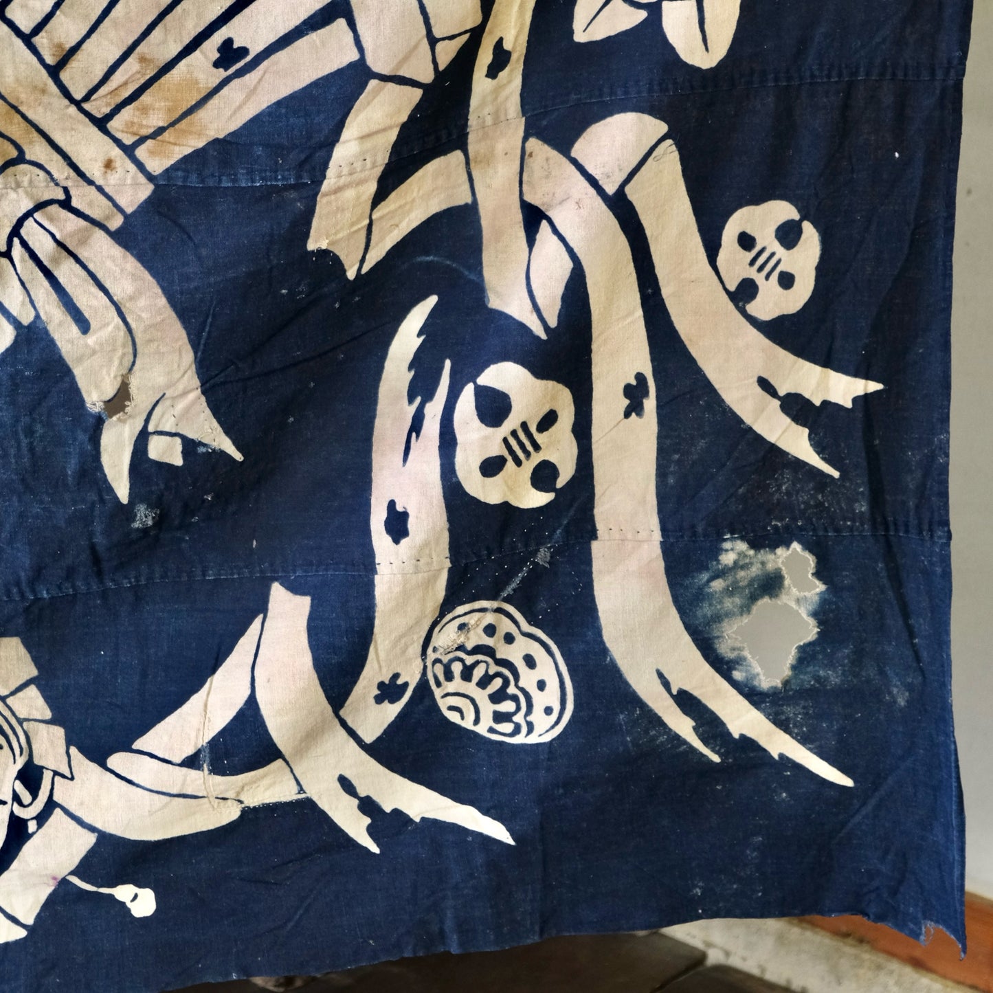 Antique Japanese Tsutsugaki Indigo Furoshiki textile(100+ Yrs) Vintage(b-47)