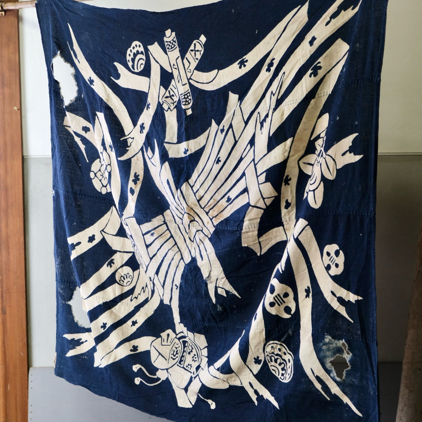 Antique Japanese Tsutsugaki Indigo Furoshiki textile(100+ Yrs) Vintage(b-47)