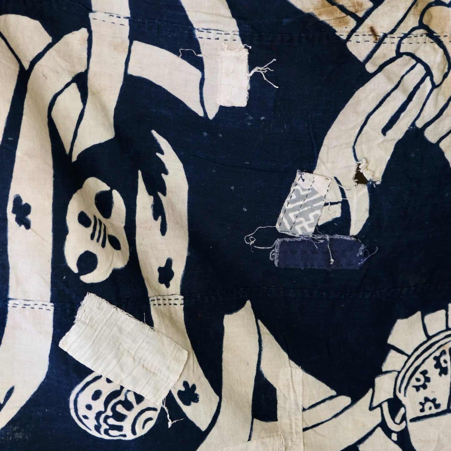 Antique Japanese Tsutsugaki Indigo Furoshiki textile(100+ Yrs) Vintage(b-47)