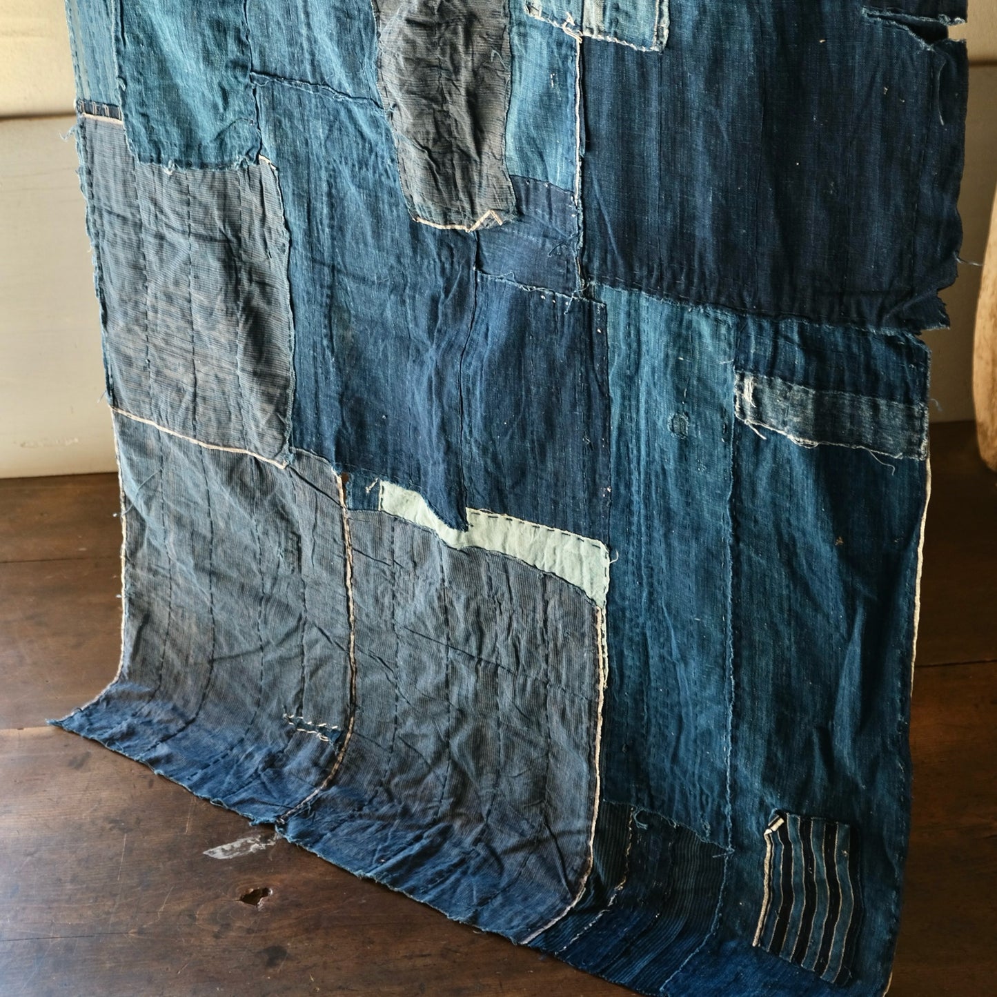 Vintage Japanese Boro rug sashiko stitched indigo aizome