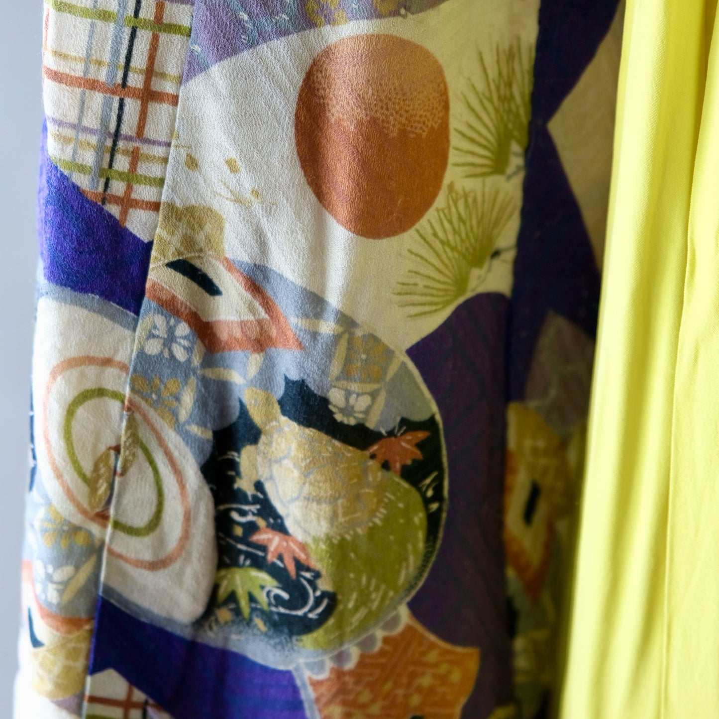 Vintage Japanese Children's Silk Kimono - Lucky Charms & Auspicious Motifs (Crane, Treasure Ship, Fan) (b-41)