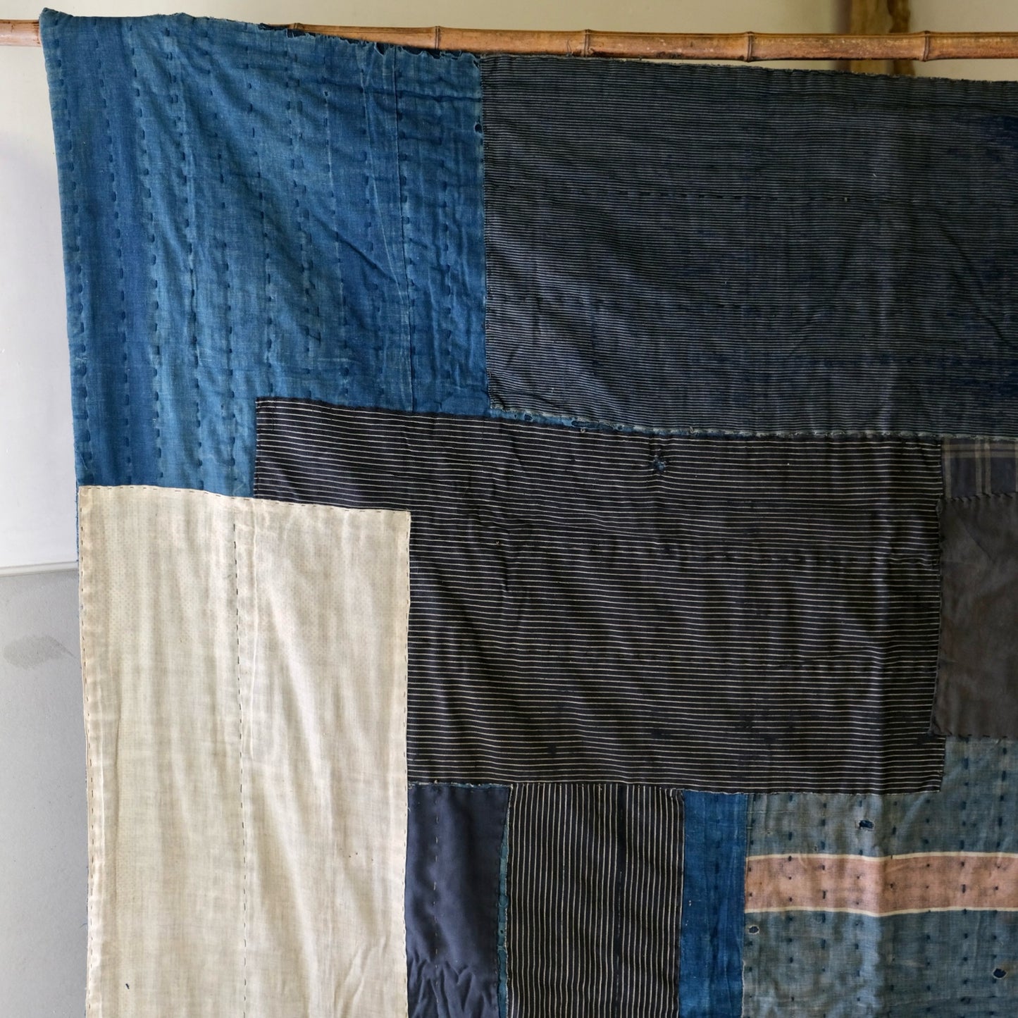 Vintage Japanese  Boro Sashiko Rug Rare Antique aizome (b-50)