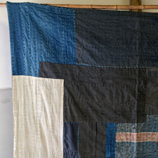 Vintage Japanese  Boro Sashiko Rug Rare Antique aizome (b-50)