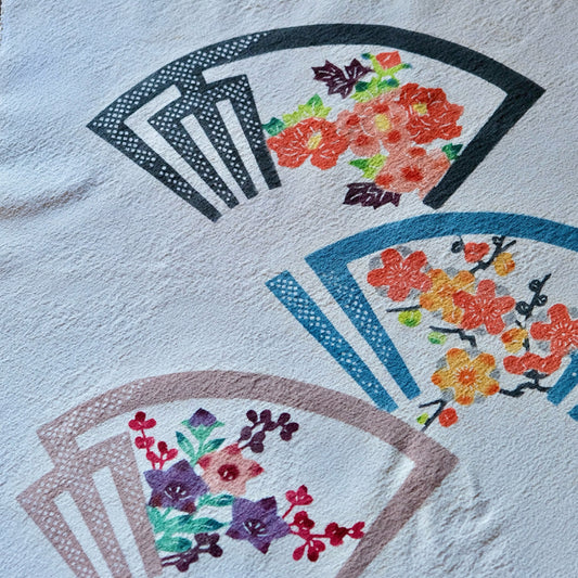 Vintage Japanese kimono silk textile ryukyu bingata okinawa Japanese folding fan sensu pattern(b-25)
