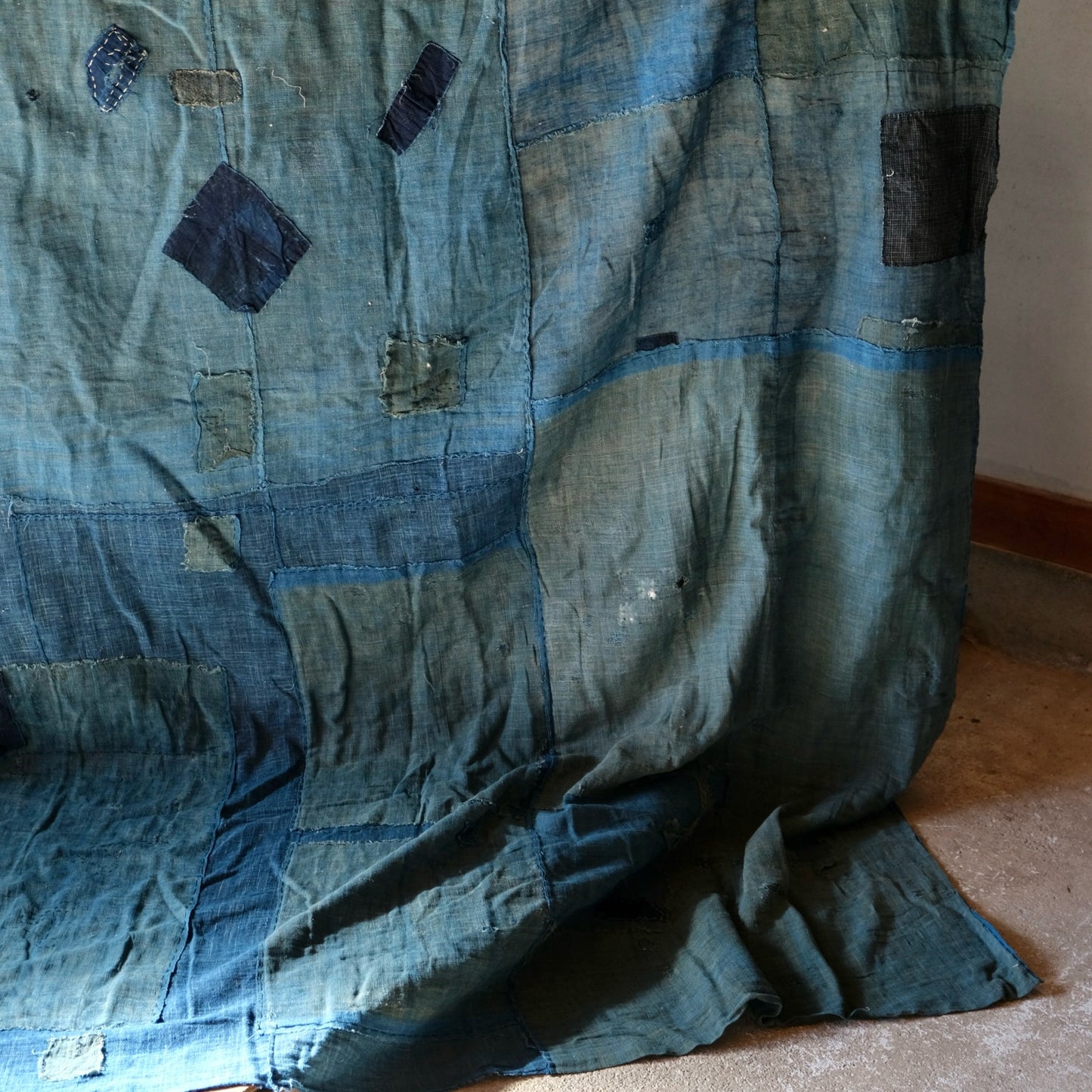 Vintage Japanese big sheer BORO Sashiko indigo dyeing thin