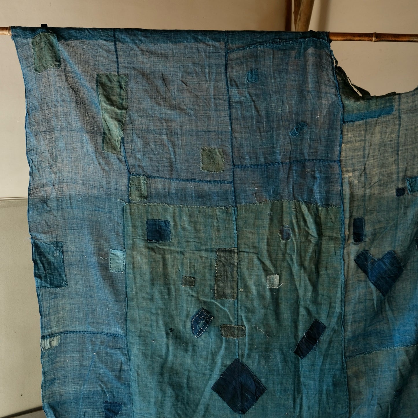 Vintage Japanese big sheer BORO Sashiko indigo dyeing thin