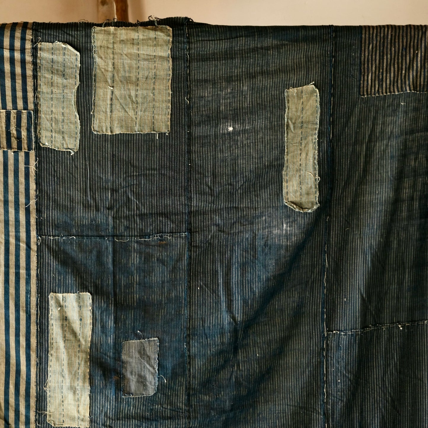 Vintage Japanese sashiko stitched indigo big Boro textile