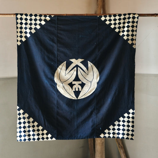 Vintage Japanese Furoshiki family crest indigo dyed cotton textile tapestry(b-9)