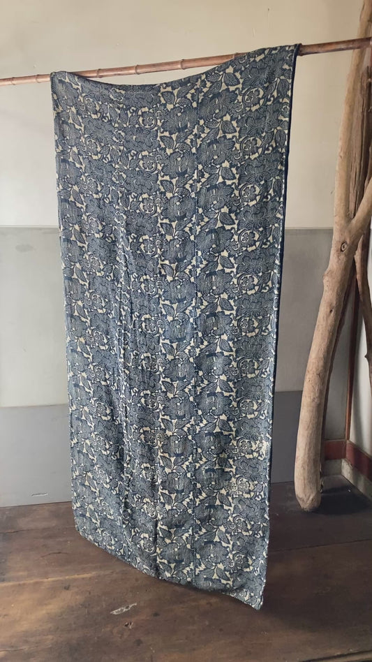 Vintage Japanese Katazome Hemp(Asa) Textile Rug(171x90cm) -Peony Motif & Crisp Indigo Dye Art Rug(b-4)