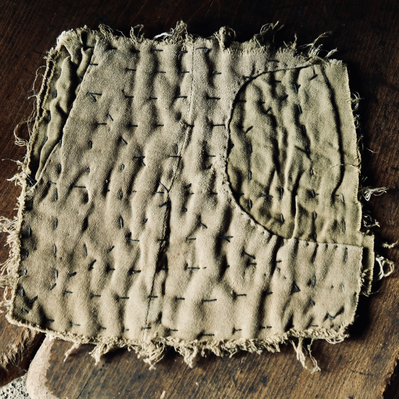 Vintage Japanese boro sashiko stitched zokin rag