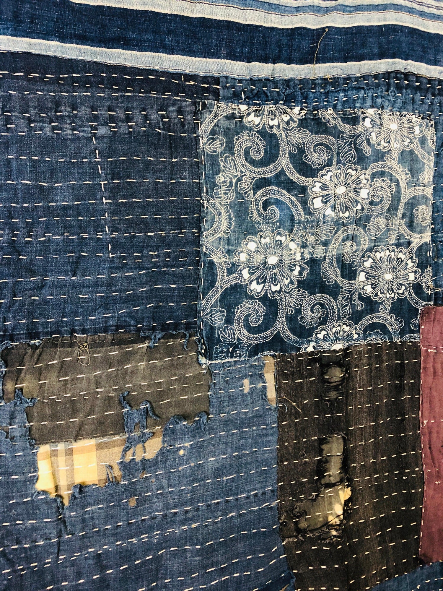 Vintage Japanese sashiko stitched indigo BORO rug - VINTAGE BLUE JAPAN