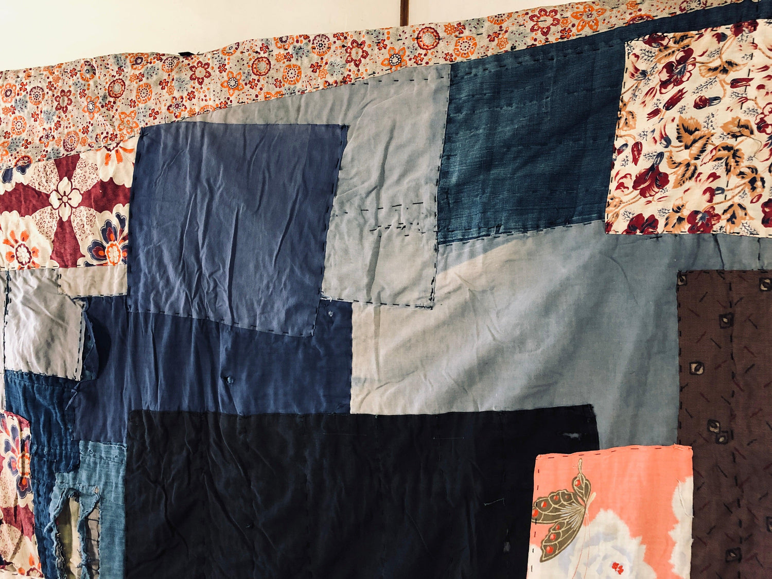 Vintage Japanese indigo dyed, kimono and Sarasa BORO rug. - VINTAGE BLUE JAPAN