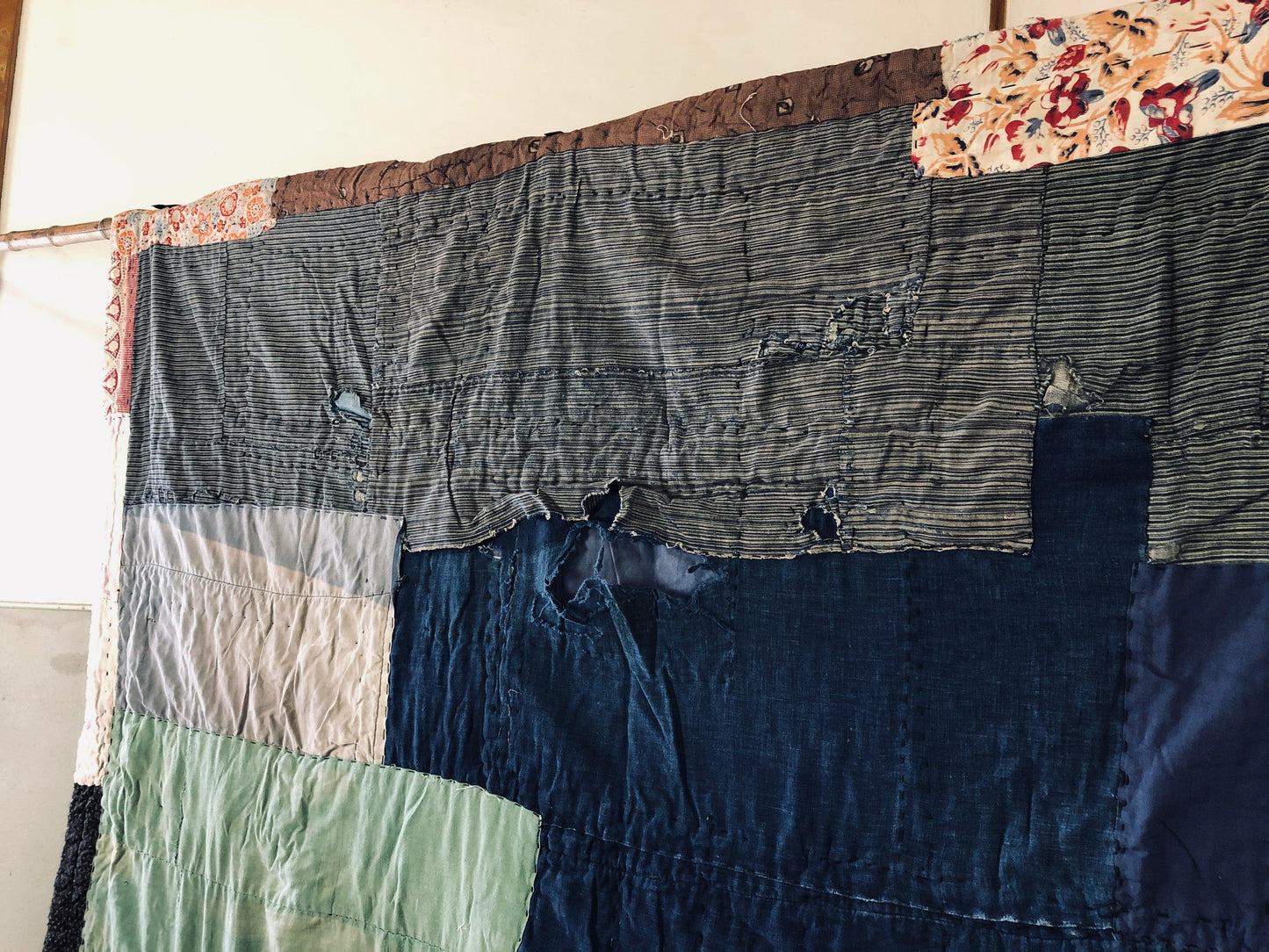 Vintage Japanese indigo dyed, kimono and Sarasa BORO rug. - VINTAGE BLUE JAPAN