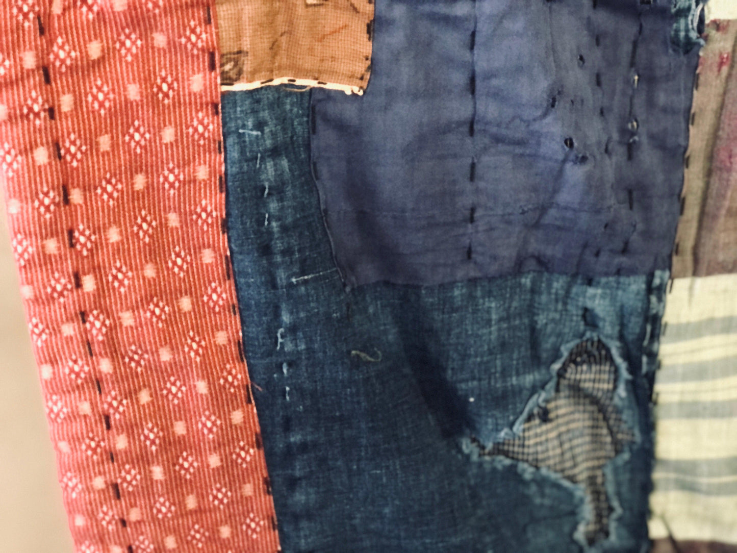 Vintage Japanese sashiko stitched indigo BORO rug - VINTAGE BLUE JAPAN