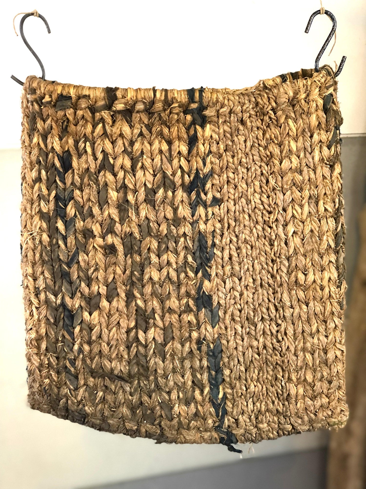 Japanese antique bag made of straw and cloth that is over 100 years old - VINTAGE BLUE JAPAN