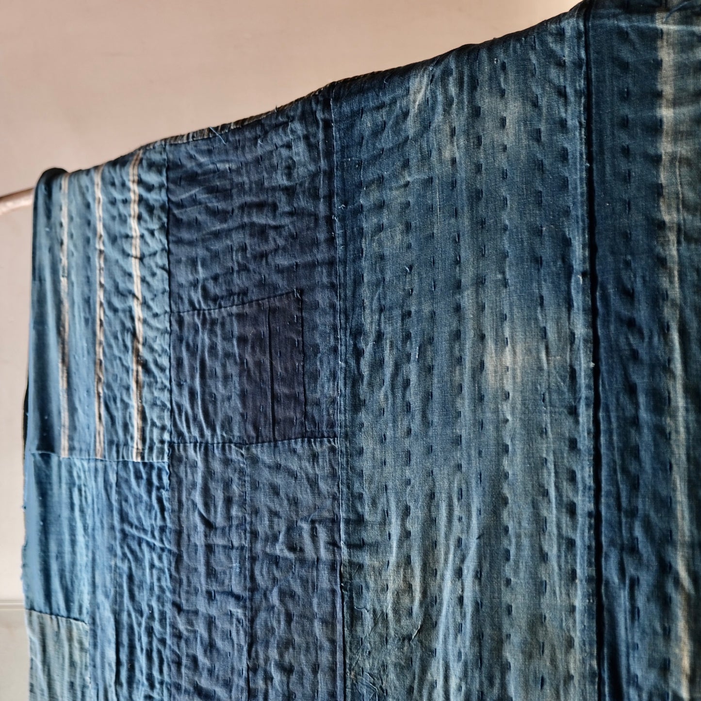 Vintage Japanese indigo-dyed Aizome Sashiko Boro rug