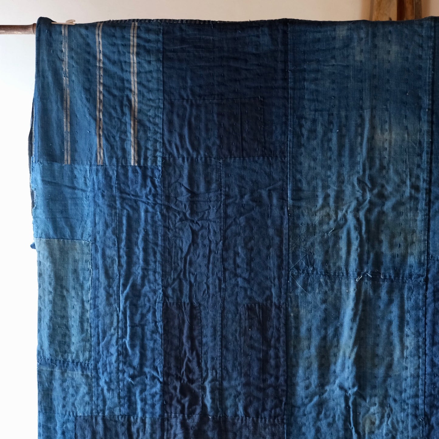 Vintage Japanese indigo-dyed Aizome Sashiko Boro rug