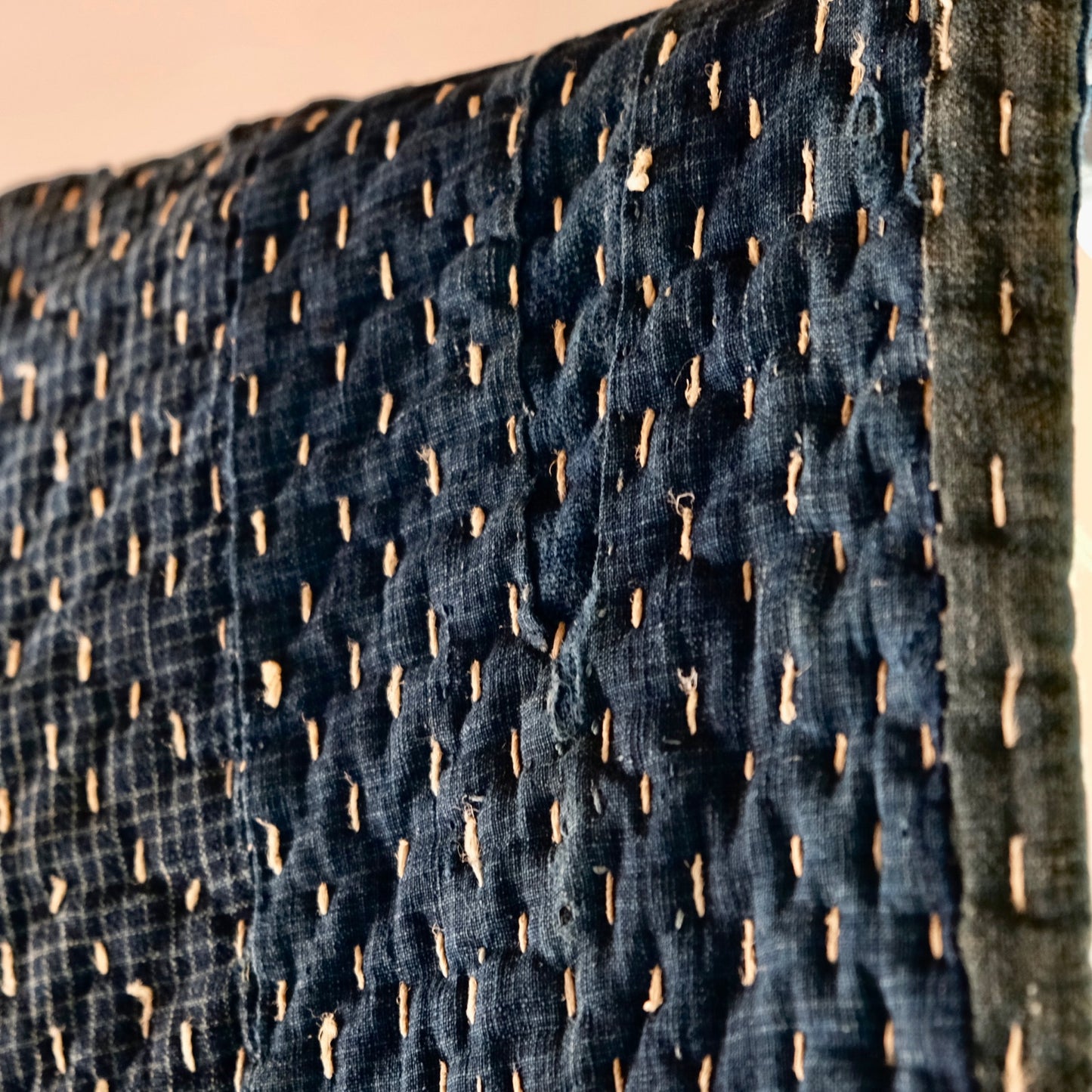 Vintage Japanese indigo-dyed Boro "Otoko-Sashi" sashiko rug